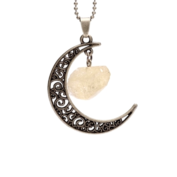 Jewelry - Lemon Quartz Crystal Crescent Moon Pendant